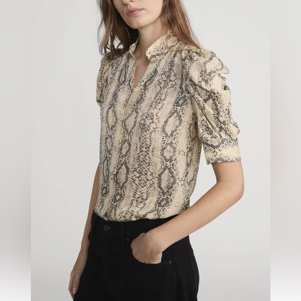 Frame Denim Snake Print Blouse in Beige and Black - Picture 4 of 4